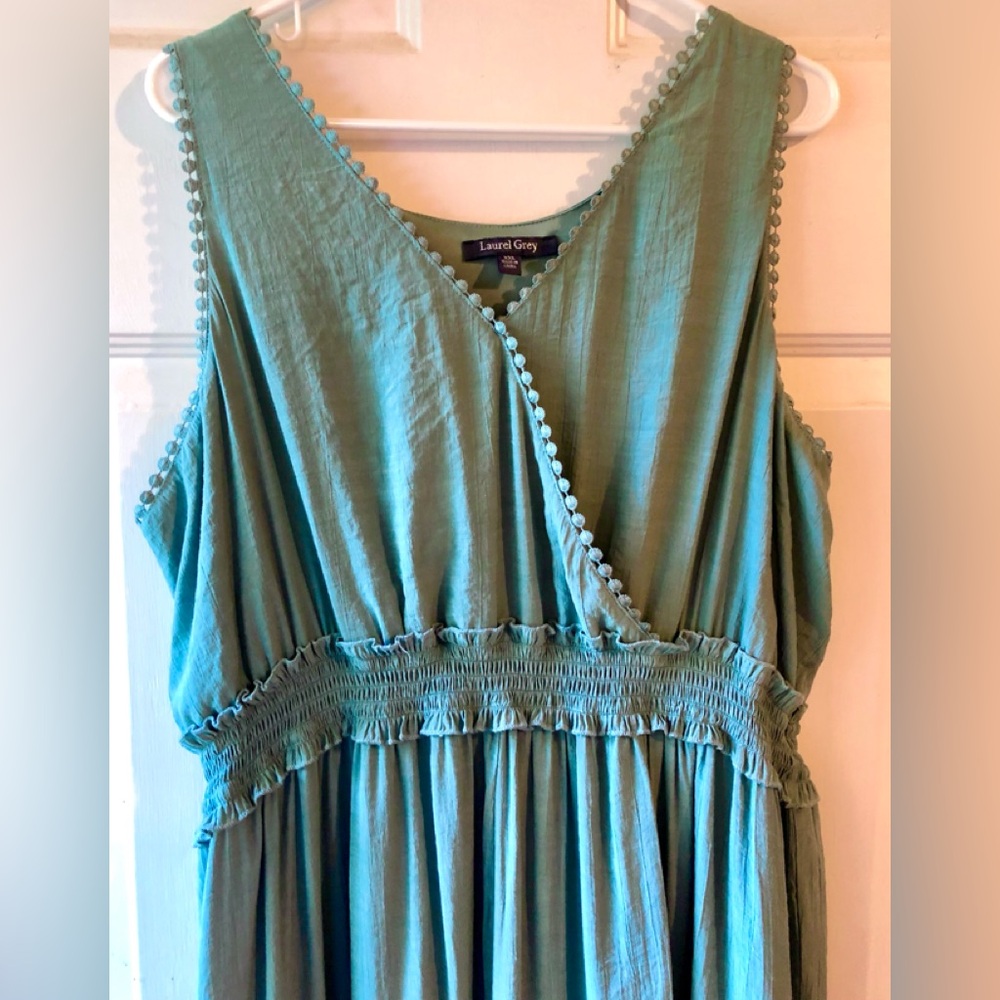 Laurel Grey Agave Blue Green Sleeveless Crochet Ruffled Bohemian Maxi Dress XXL - Picture 2 of 5